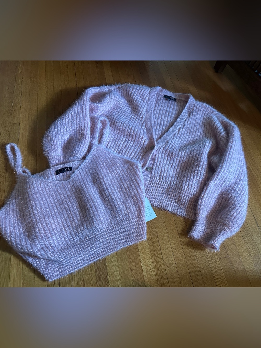 Eloquii Baby Pink Fuzzy Sweater Cardigan and Tank Set, Size 26/28 (4-5X), NWT